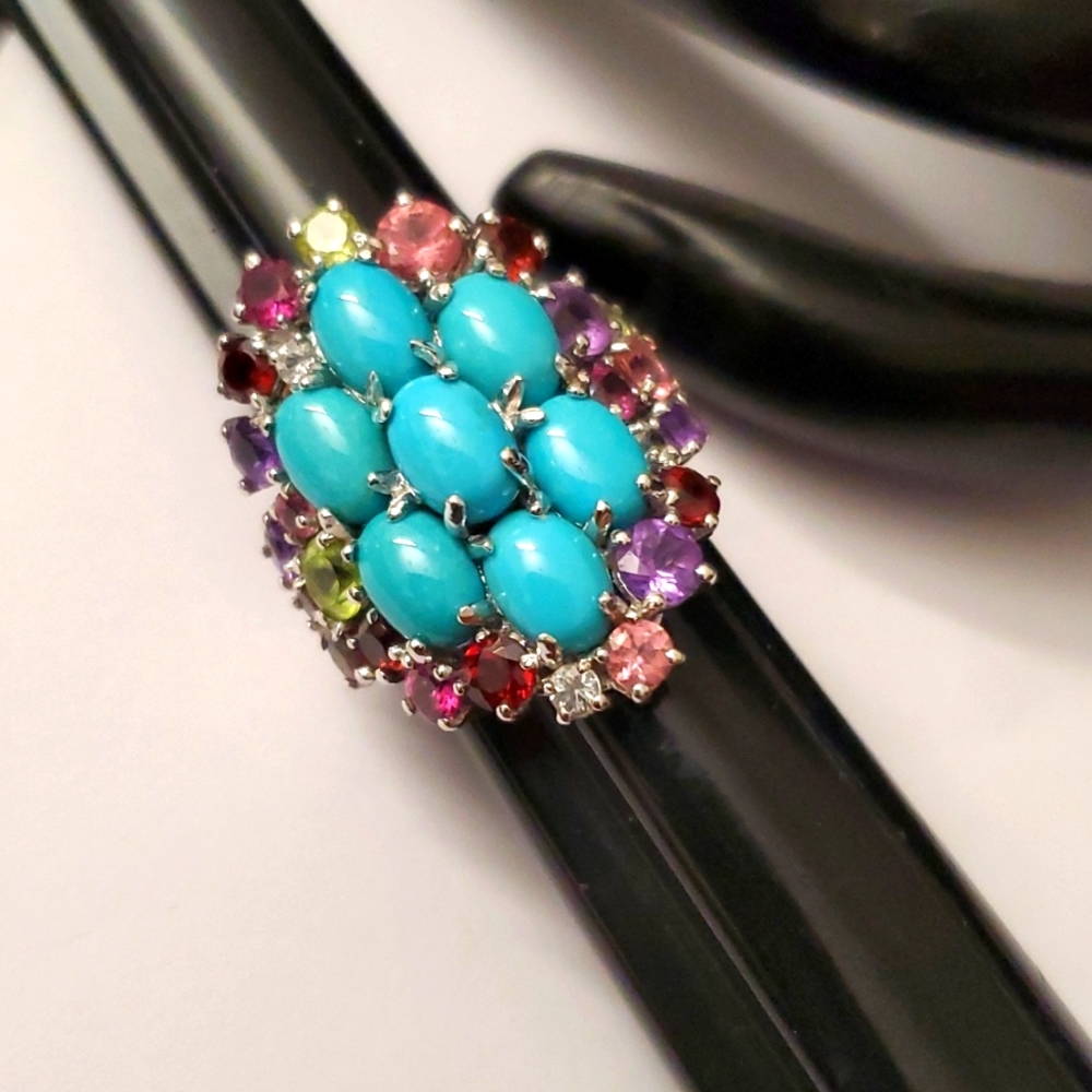 Sterling Silver 925 Turquoise Gemstone Halo Ring